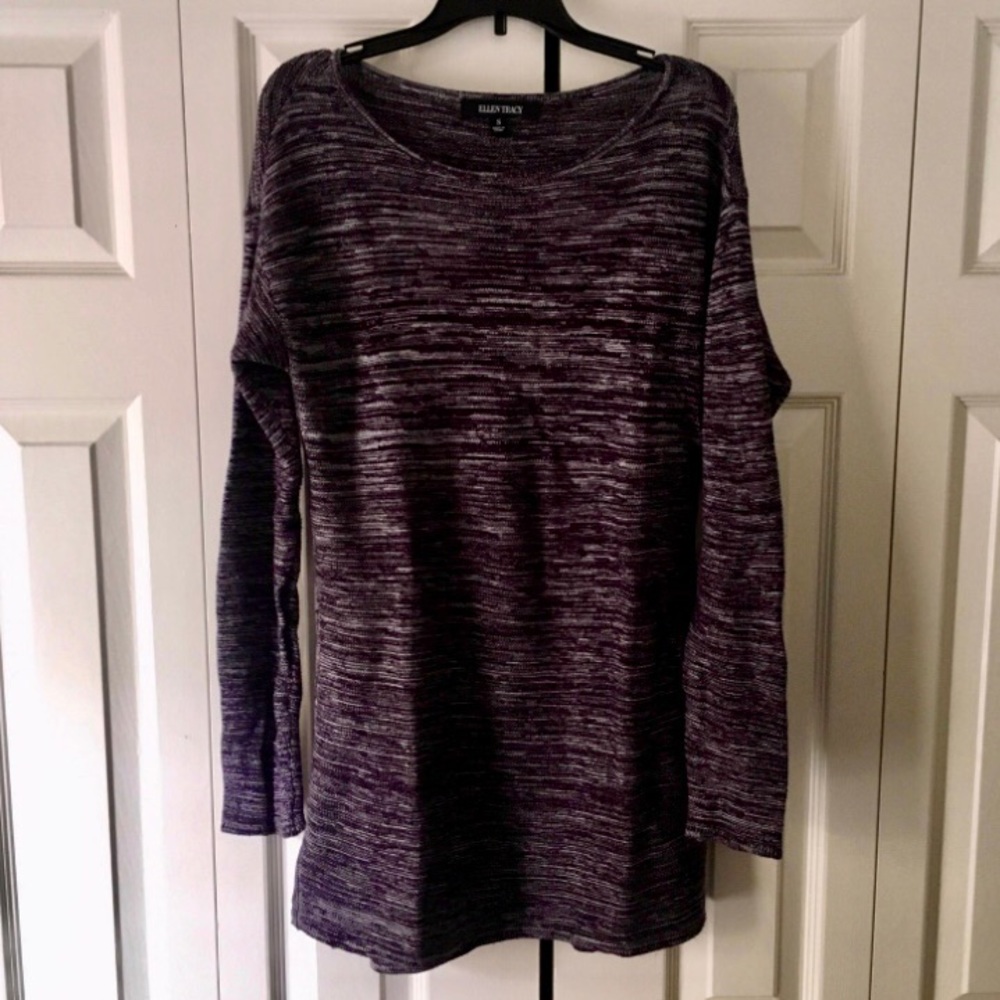ELLEN TRACY Purple Heather Long Tunic Sweater